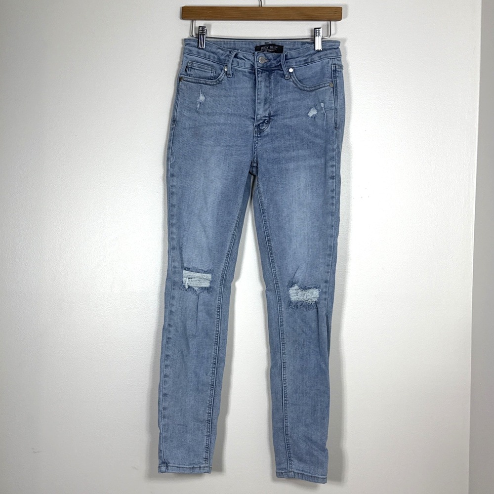 Judy Blue Womens Mid Rise Skinny Jeans 5/27 Light Wash Distressed JB88797 LT